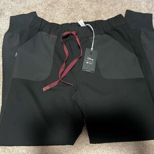 Disney x Figs Black Jogger Pants with Burgundy Drawstring